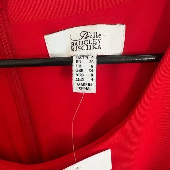 Belle Badgley Mischka Red Cocktail Dress Size 4 Bell Sleeve NWT - Picture 4 of 6